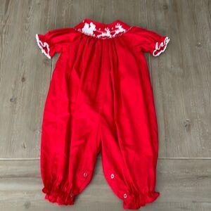 Southern Sunshine Winter Fun Smocked Long Bubble - Santa - 2T - Red - NWOT